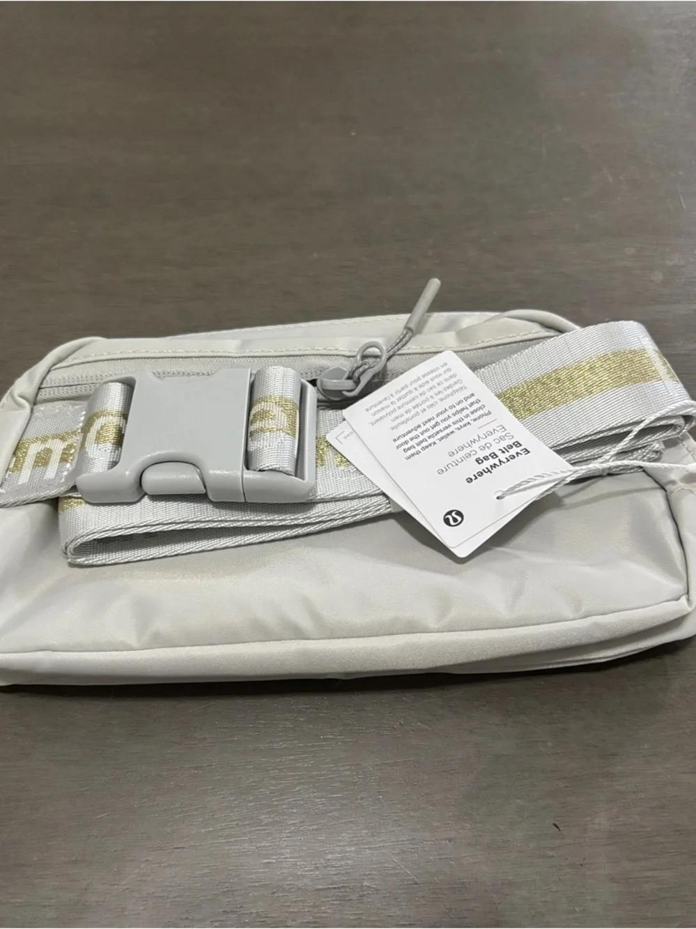 lululemon athletica Light Gray Cosmetic Pouch with Gold Logo